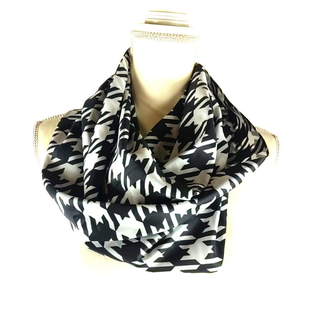 Infinity Scarf 60" X 10 1/2" Black White Herringbone